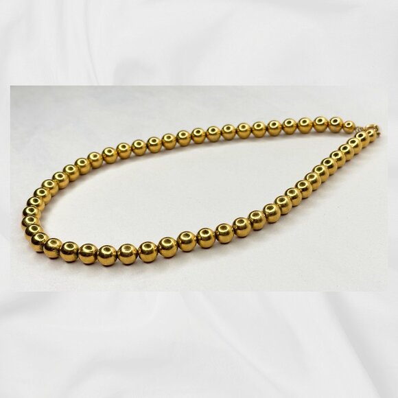 Heavy Goldtone Beaded Necklace 16" - Picture 2 of 4